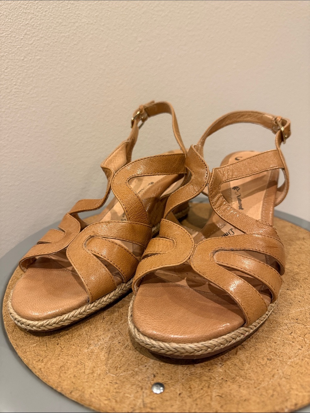 Sofft Tan Leather Strappy Slingback Sandals